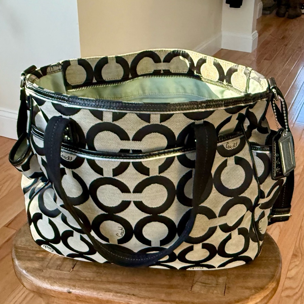 Coach monogram diaper bag baby tote waterproof lining